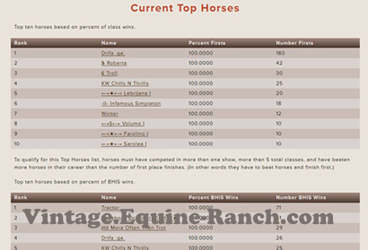 Top horses leaderboard screenshot
